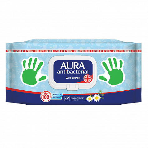Aura Antibakteriálne vlhčené obrúsky na ruky, ničí až 99% baktérií 72 kusov