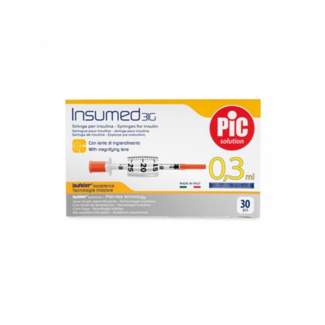 PIC Insumed, Inzulínová striekačka 0,3ml - 31g x 8 mm, 30ks