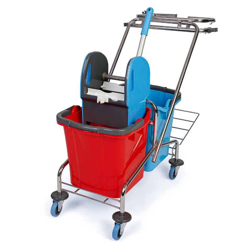 E-shop Upratovací vozík 2 x 25l vedrá, chrom. konštrukcia, žmýkací lis, držiak na smeti