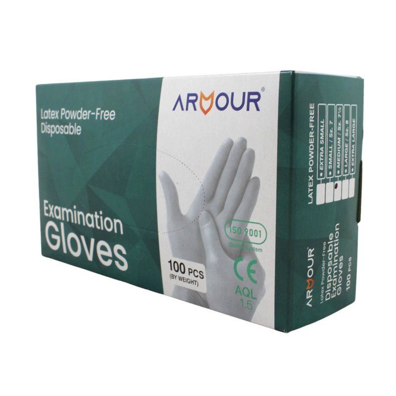 E-shop Latexové rukavice jednorázové ARMOUR nepúdrované biele M 100ks
