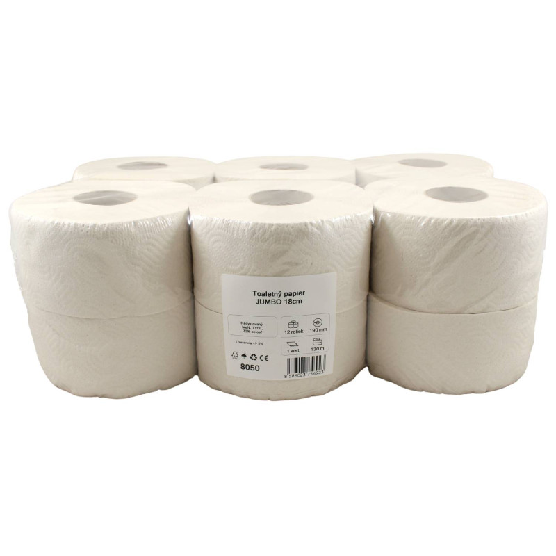 E-shop Toaletný papier CLIRO JUMBO Ø 18cm 130m 1vr.70% belosť recykel 12ks