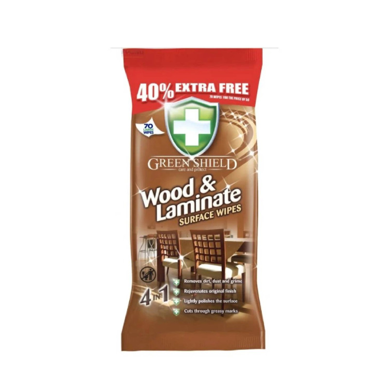 E-shop GREEN SHIELD drevo/laminát 4v1 čistiace vlhčené utierky 70ks