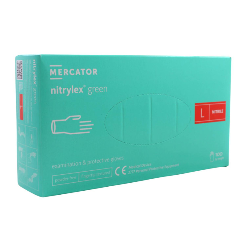 E-shop Nitrilové rukavice jednorázové MERCATOR nitrylex - zelené L 100ks