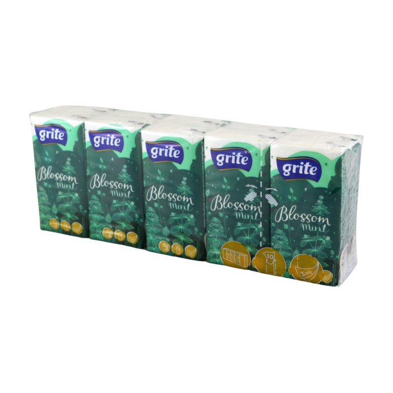 E-shop Papierové vreckovky 3 vrst. GRITE Blossom MINT 10 x 10ks
