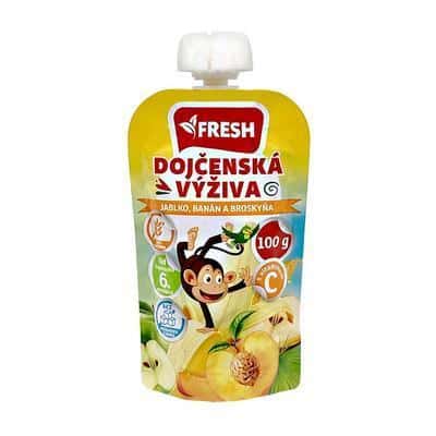 E-shop Fresh detská výživa kapsička bez cukru Jablko banán broskyňa 100g EXP.: 17.06.2026