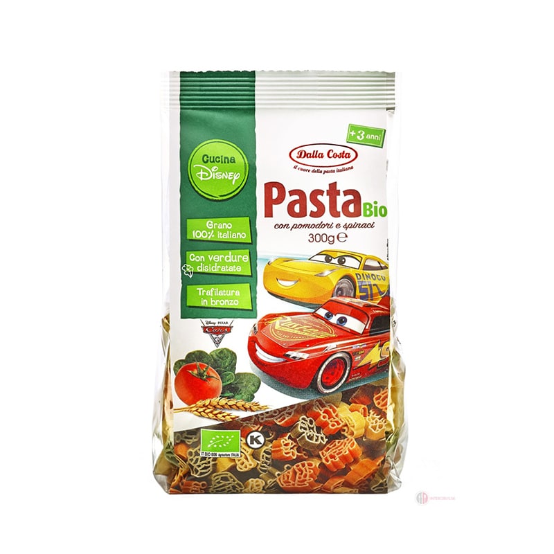 E-shop Dalla Costa Bio cestoviny so špenátom a paradajkami Cars 300 g