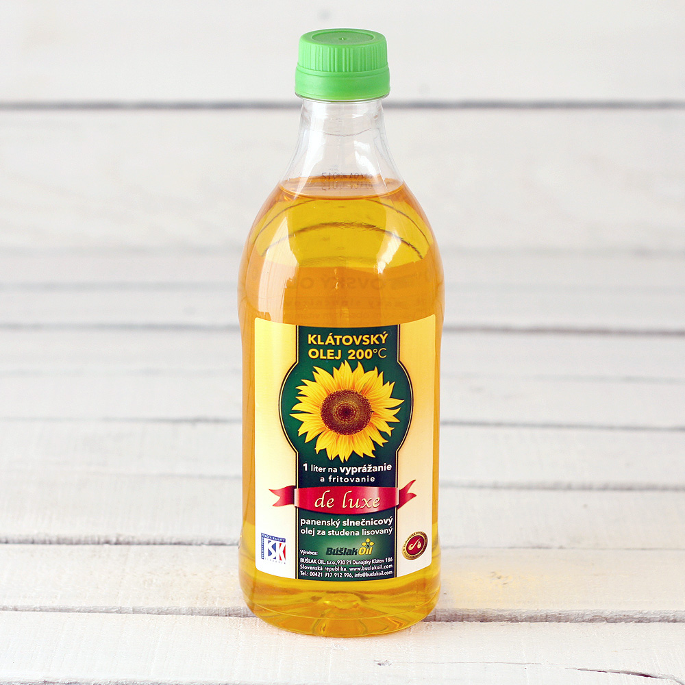 E-shop Slnečnicový Klátovský panenský OLEJ 200°C na vyprážanie a fritovanie 1l (SVK)
