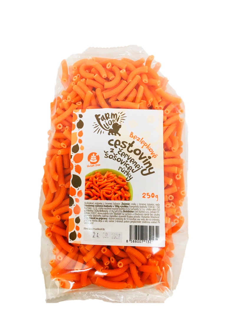 E-shop Farmilion bezlepkové cestoviny z červenej šošovice 250g rúrky