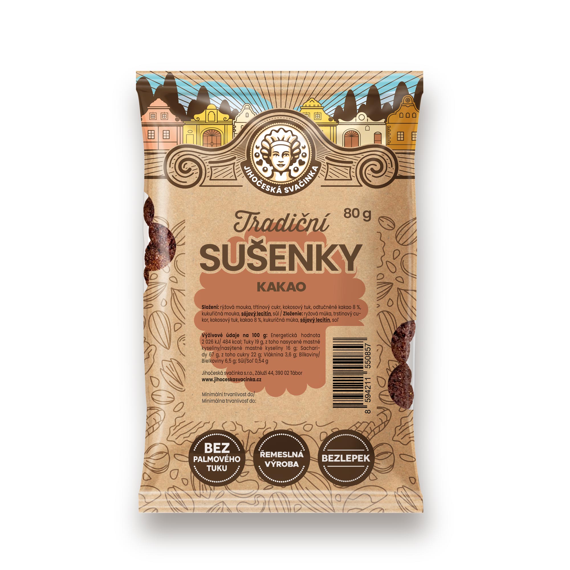 E-shop Jihočeská svačinka tradičné sušienky kakaové bezlepkové Vegan 80g