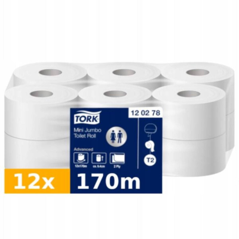 E-shop Tork Toaletný papier Mini Jumbo T2 2vr. 850útr. (12ks)