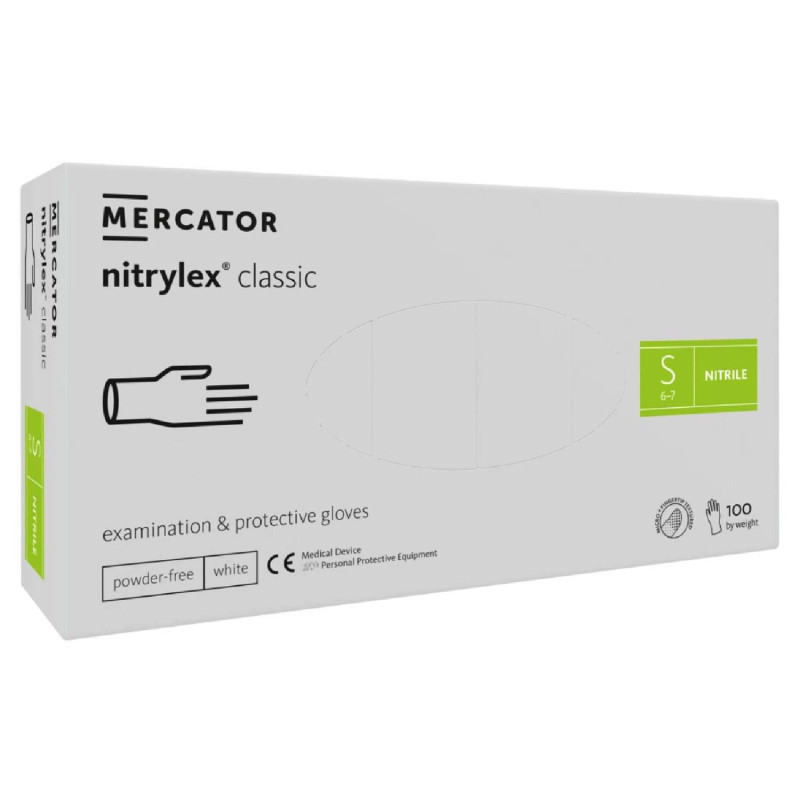 E-shop Nitrilové rukavice jednorázové MERCATOR nitrylex classic – biele S 100ks