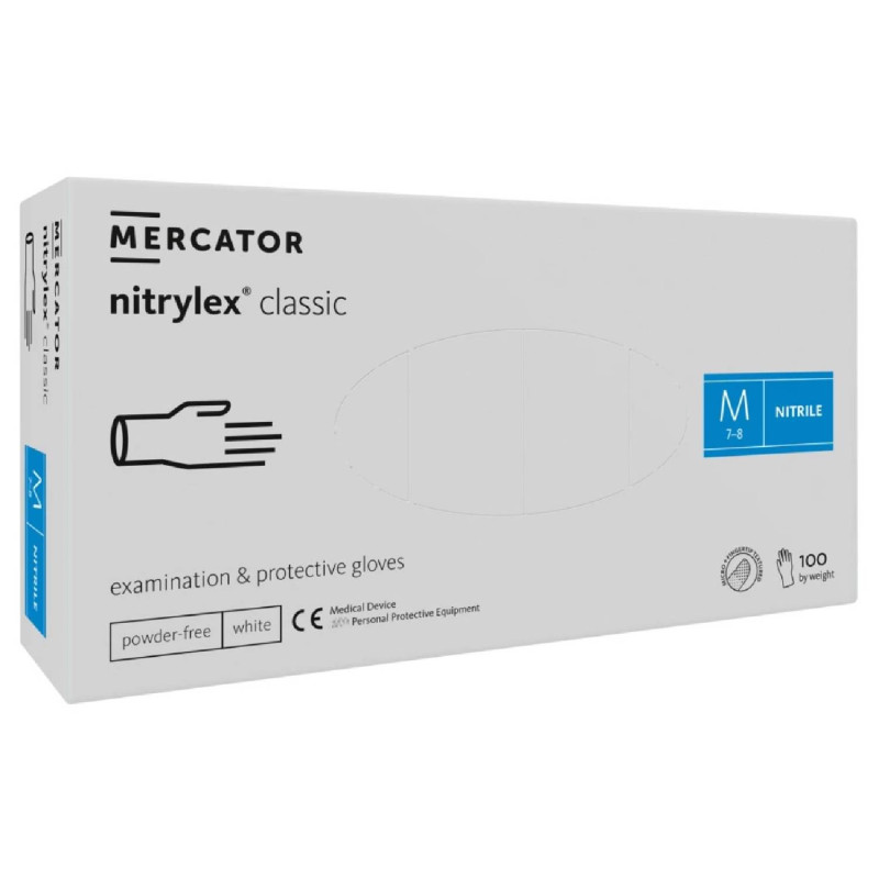 E-shop Nitrilové rukavice jednorázové MERCATOR nitrylex classic – biele M 100ks