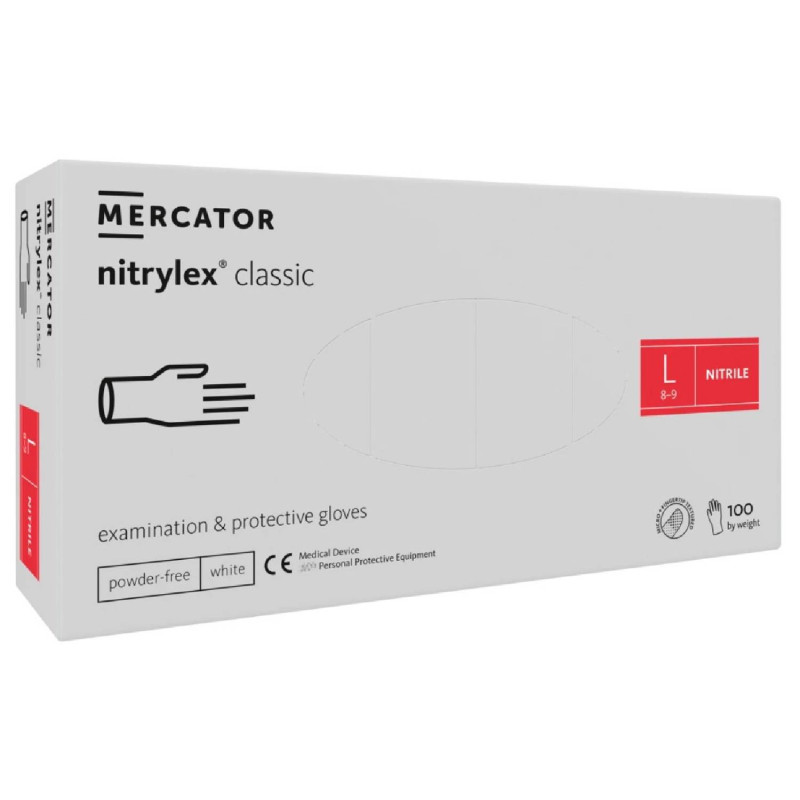 E-shop Nitrilové rukavice jednorázové MERCATOR nitrylex classic – biele L 100ks