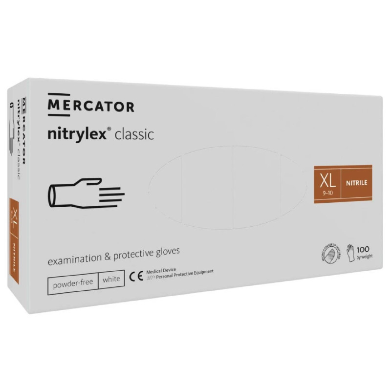 E-shop Nitrilové rukavice jednorázové MERCATOR nitrylex classic – biele XL 100ks