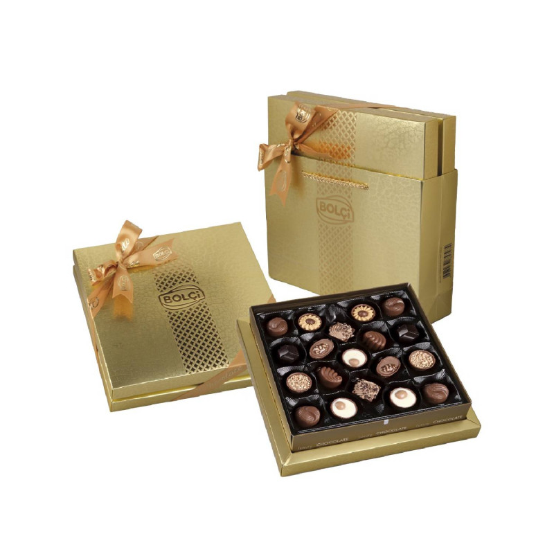E-shop Čokoládová bonboniéra BOLCI Diamond Gold s darčekovou taškou 215g