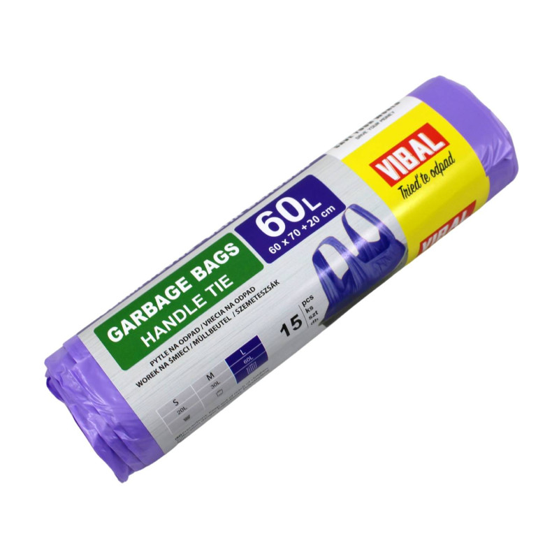 E-shop HDPE vrecia s uchom fialové 600x700/15 mic 60 L 15 ks