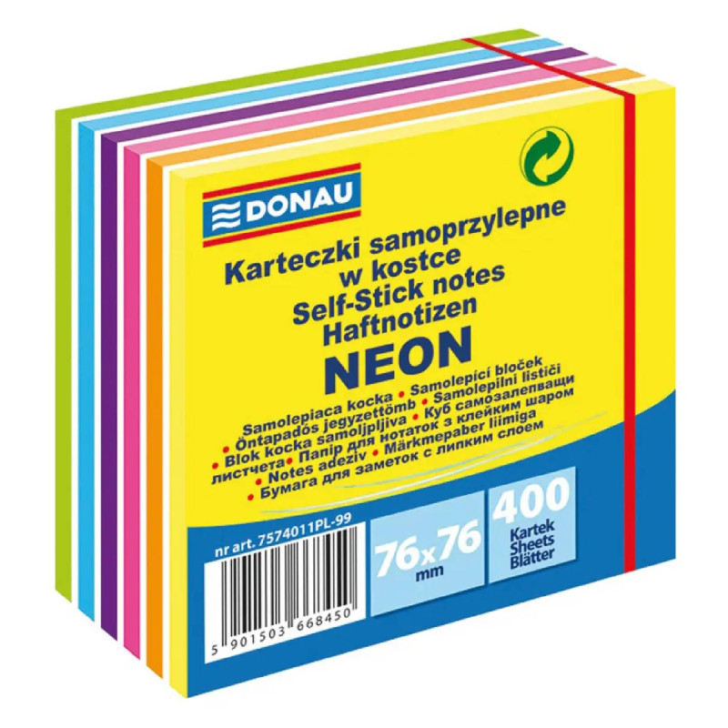 E-shop Samolepiaci bloček DONAU NEON, 76 x 76 mm, 400 lístkov