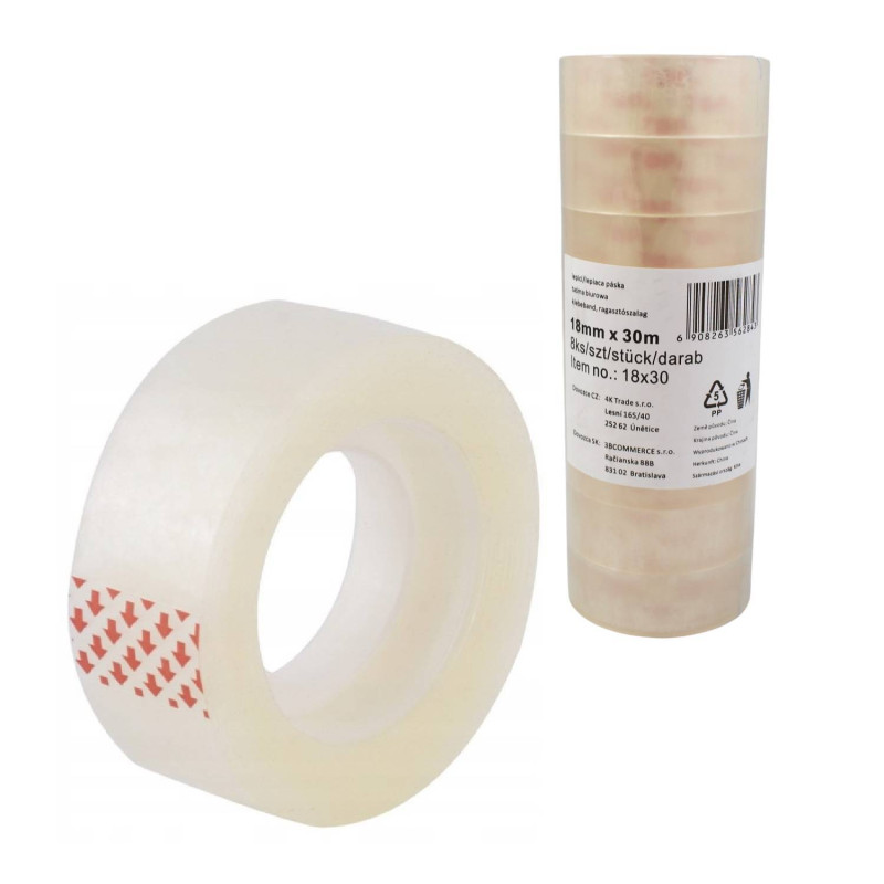 E-shop Lepiaca páska 18 mm x 30 m, priehľadná – 8 ks