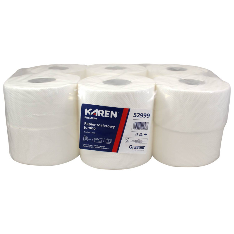 E-shop Toaletný papier KAREN JUMBO Ø​ 19 cm, 2vrst., 120 m, 100 % celulóza - 12 ks